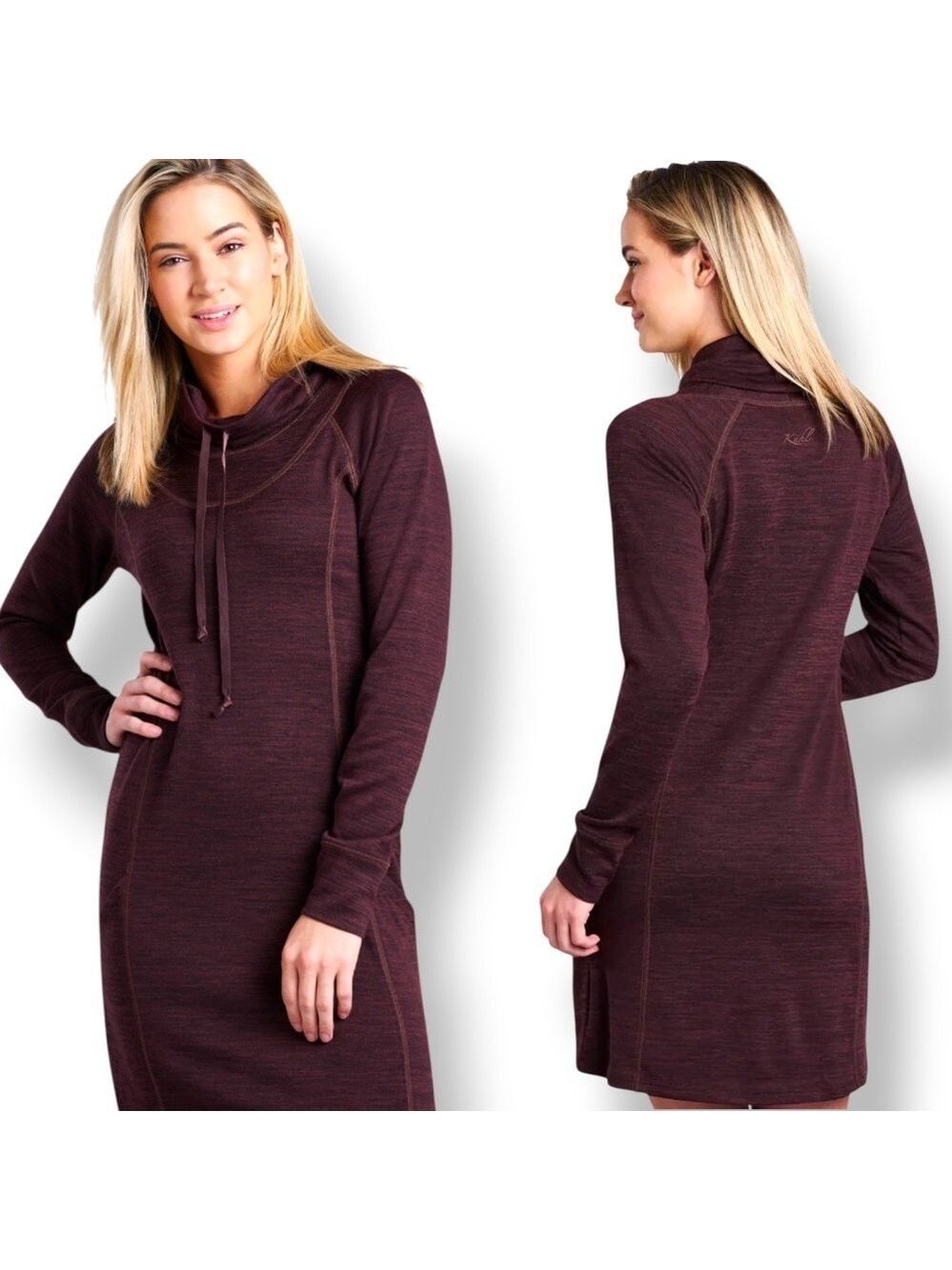 KUHL Léa'™ Dress Cowl Neck Hand Warmer Pockets Thumb Loops Heathered Brown Sz L